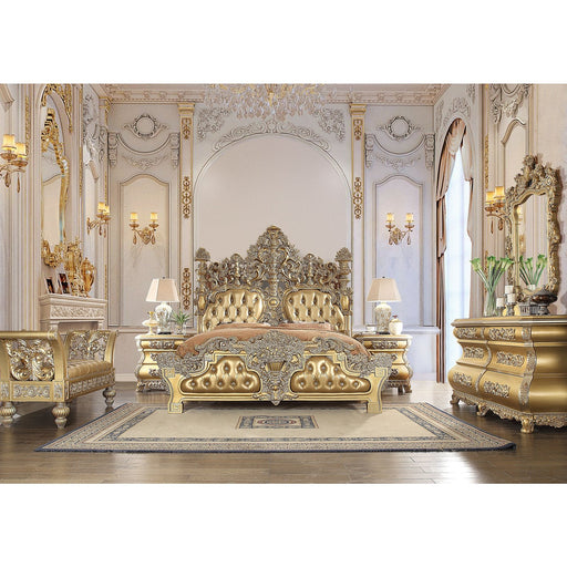 Acme Furniture Seville E. King Bed - Hb in Pu & Gold Finish BD00451EK1