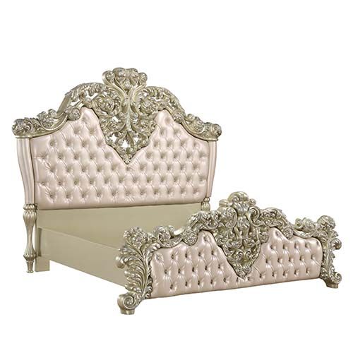 Acme Furniture Vatican E. King Bed - Hb in Pu, Light Gold & Champagne Silver Finish BD00461EK1