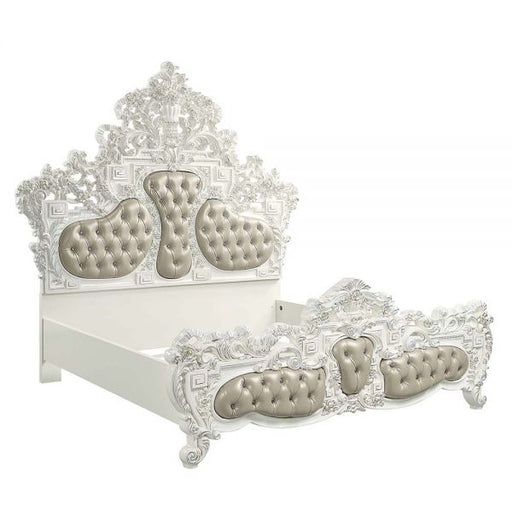 Acme Furniture Vanaheim E. King Bed - Hb in Beige Pu & Antique White Finish BD00671EK1