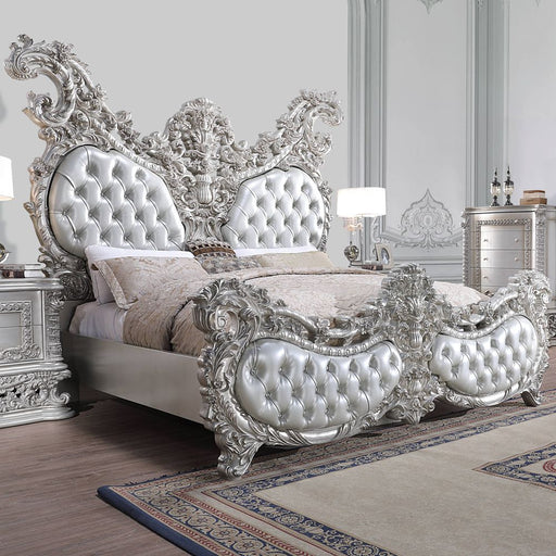 Acme Furniture Valkyrie E. King Bed - Fb in PU & Antique Platinum Finish BD00683EK2