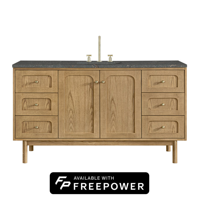 Laurent 60" Single Vanity, Light Natural Oak, w/ 3 CM Siberian Silestone Top
