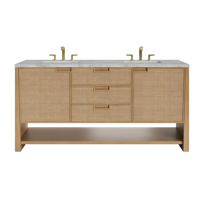Solene 72" Double Vanity, Seaside Oak, w/ 3 CM Victorian Silver Quartz Top