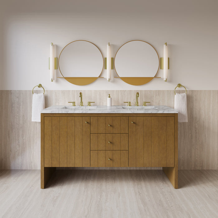 Hudson 60" Double Vanity, Light Natural Oak w/ 3 CM Eternal Jasmine Pearl Top w/FreePower Wireless Charger