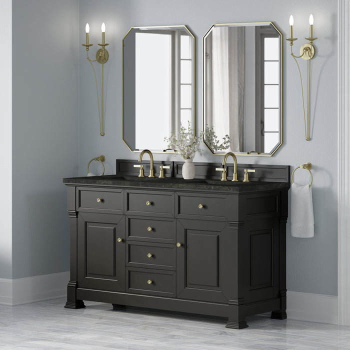 Brookfield 60" Double Vanity, Pecan, w/ 3 CM Siberian Silestone Top w/FreePower Wireless Charger