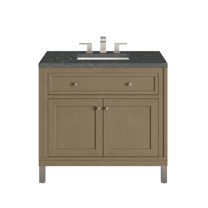 Chicago 36" Single Vanity, Walnut Whisper, w/ 3 CM Parisien Bleu Silestone® Top