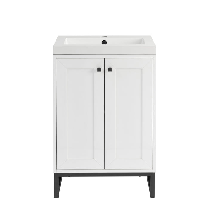 Chianti 24" Single Vanity, Glossy White, Matte Black, w/ White Glossy Composite Stone Top