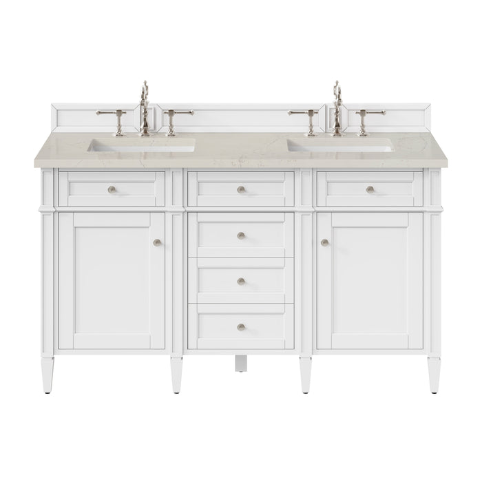 Brittany 60" Double Vanity, Victory Blue w/ 3 CM Eternal Jasmine Pearl Silestone Top w/FreePower Wireless Charger
