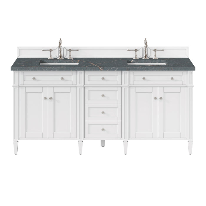 Brittany 72" Double Vanity, Bright White Vanity w/ Single Hole 3 CM White Zeus Silestone Top & Backsplash
