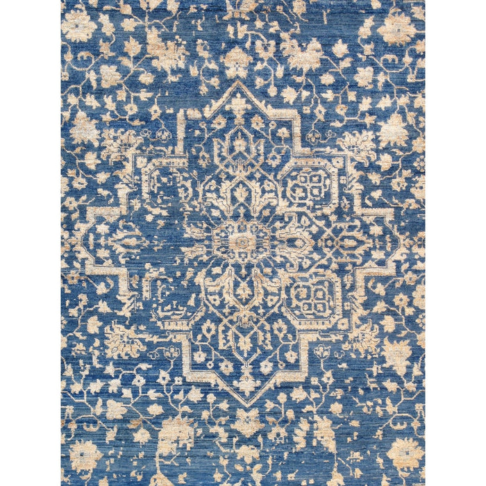 Pasargad Home Transitional Collection Hand-Knotted Blue Bsilk & Wool Area Rug- 9' 0" X 12' 2" PDC-2059 9x12