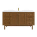 Laurent 60" Single Vanity, Honey Oak w/ Single Hole 3 CM White Zeus Silestone Top and Matching Backsplash
