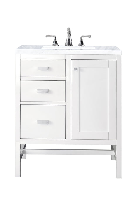 Addison 30" Single Vanity, Glossy White w/ 3 CM Carrara White Top