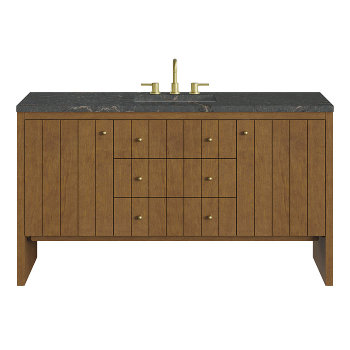 Hudson 60" Single Vanity, Honey Oak w/ 3 CM Parisien Bleu Silestone Top