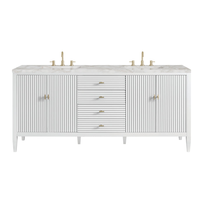 Myrrin 72" Double Vanity, Bright White w/ 3 CM Victorian Silver Silestone Top