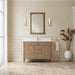 James Martin Kinnsden 48" Single Bathroom Vanity in Weathered Oak, shown in a bathroom setting