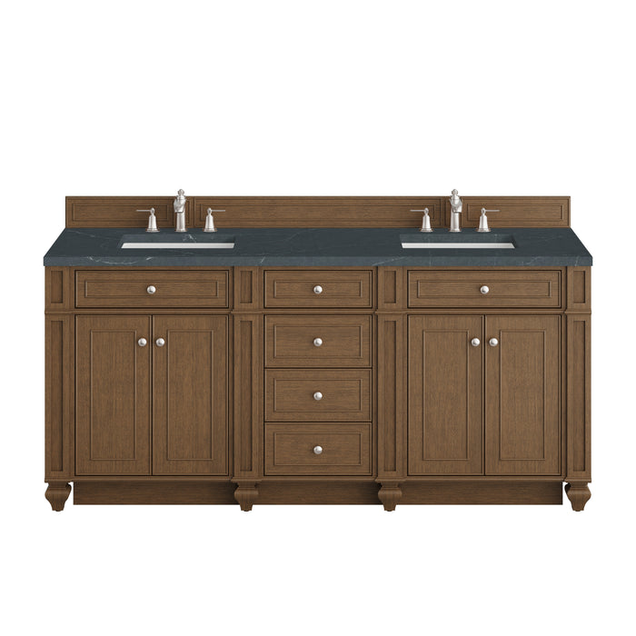 Bristol 72" Double Vanity, Saddle Brown w/ Single Hole 3 CM White Zeus Silestone Top & Backsplash