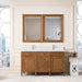 James Martin Brittany 60" Double Bathroom Vanity in Saddle Brown, shown in a bathroom setting