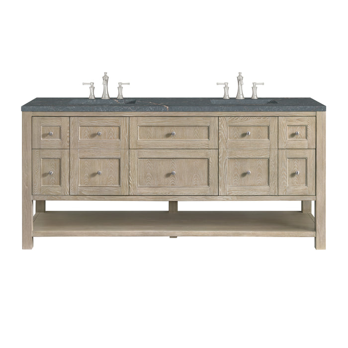 Breckenridge 72" Double Vanity, Serenity Blue, w/ 3 CM Carrara Marble Top