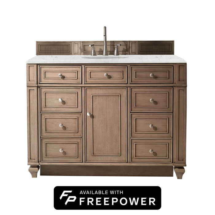 Bristol 48" Single Vanity, Whitewashed Walnut, w/ 3 CM Siberian Silestone Top