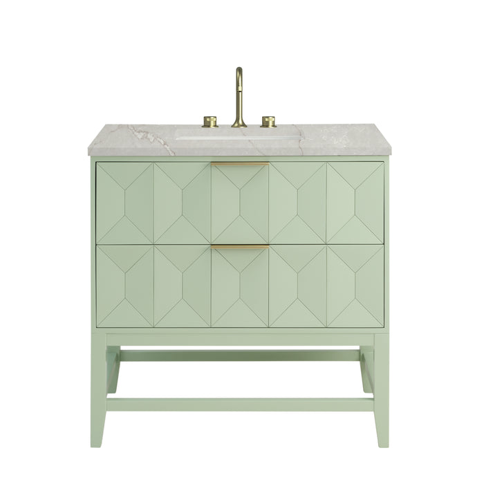 Emmeline 36" Single Vanity, Pistachio w/ 3 CM Victorian Silver Top