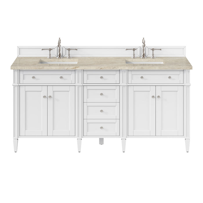 Brittany 72" Double Vanity, Victory Blue w/ 3 CM Eternal Jasmine Pearl Silestone Top w/FreePower Wireless Charger