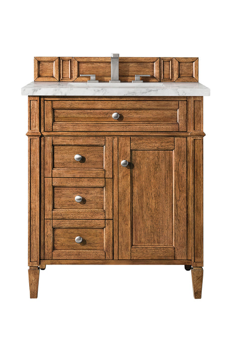 Brittany 30" Single Vanity, Saddle Brown w/ 3 CM Carrara Marble Top