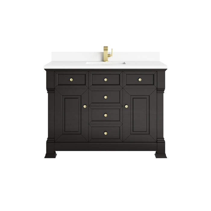 Brookfield 48" Single Vanity, Black Onyx w/ Single Hole 3 CM White Zeus Silestone Top & Backsplash