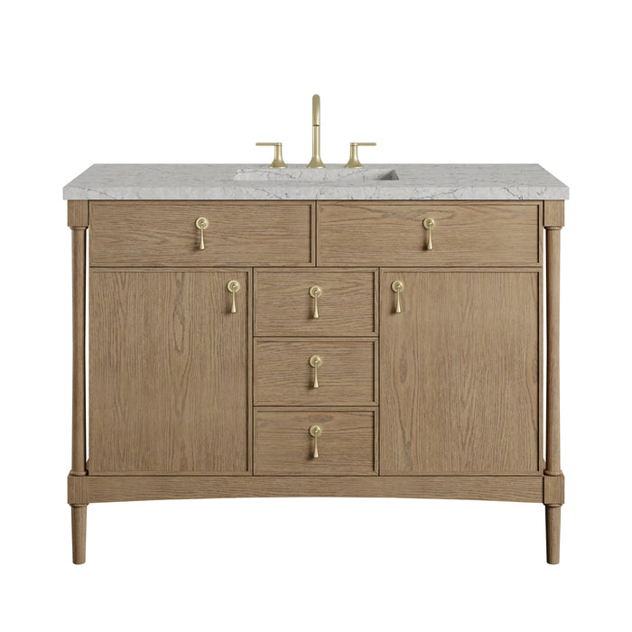 Kinnsden 48" Single Vanity, Sable Oak w/ 3 CM Tajnar Eclos Top w/FreePower Wireless Charger