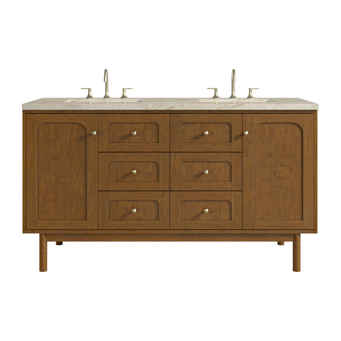 Laurent 60" Double Vanity, Honey Oak w/ 3 CM Tajnar Eclos Top