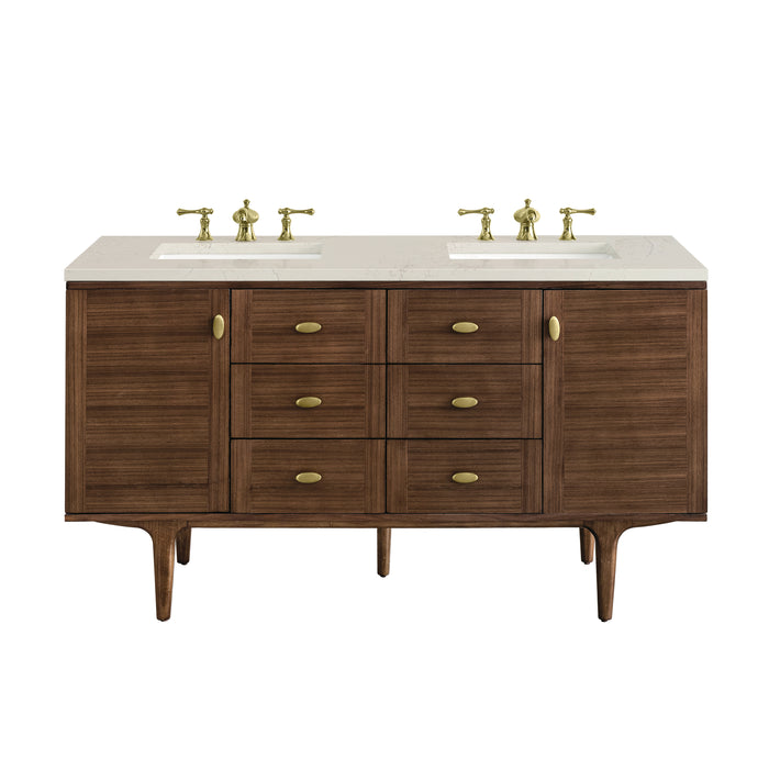 Amberly 60" Double Vanity, Mid-Century Walnut, w/ 3 CM Siberian Silestone Top
