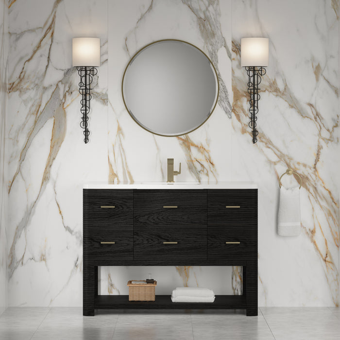 Lucian 48" Single Vanity, Pebble Oak w/ 3 CM White Zeus Silestone Widespread Top