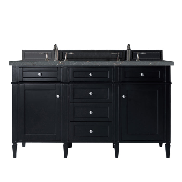 Brittany 60" Double Vanity, Black Onyx w/ 3 CM Parisien Bleu Silestone Top w/FreePower Wireless Charger