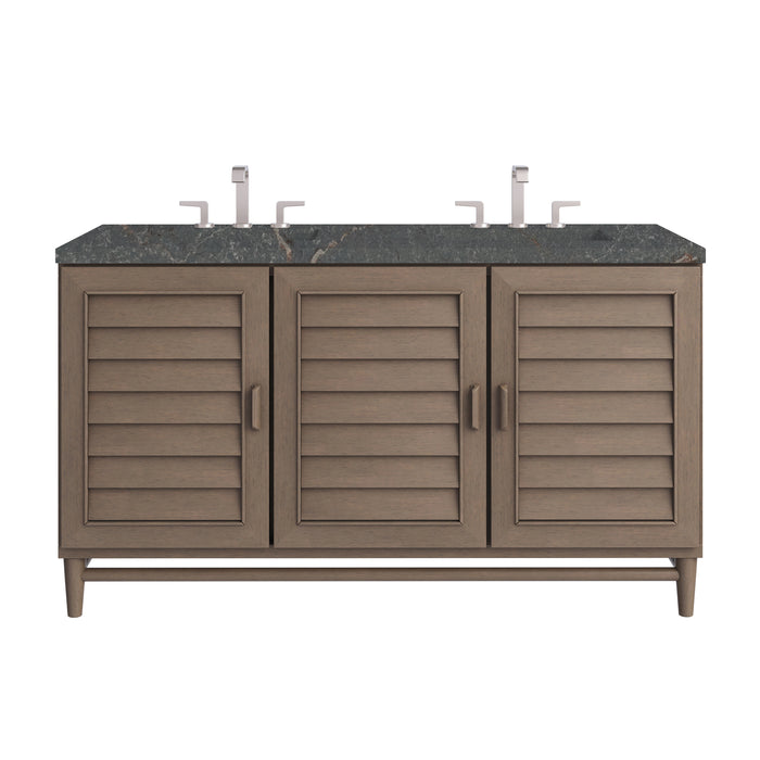 Portland 60" Double Vanity Whitewashed Walnut w/ 3 CM Parisien Bleu Silestone Top