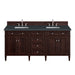 Brittany 72" Double Vanity, Burnished Mahogany w/ Single Hole 3 CM White Zeus Silestone Top & Backsplash