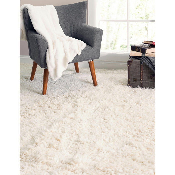 Pasargad Home Paris Shag Collection Hand-Woven Poly & Cotton Area Rug- 4' 0" X 6' 0" , Ivory/Ivory ppsr-13121 4x6