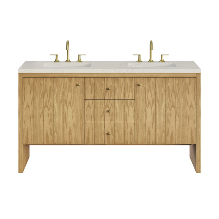 Hudson 60" Double Vanity, Light Natural Oak w/ 3 CM Charcoal Soapstone Top
