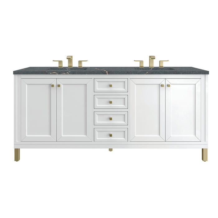 Chicago 72" Double Vanity, Glossy White, w/ 3 CM Parisien Bleu Silestone® Top