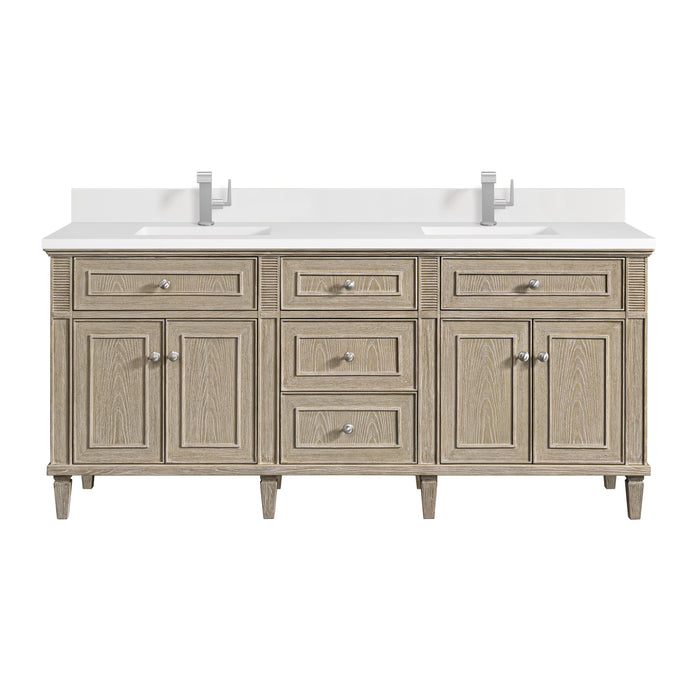 Lorelai 72" Double Vanity, Light Natural Oak w/ 3 CM Victorian Silver Silestone Top w/FreePower Wireless Charger