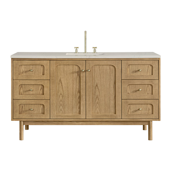 Laurent 60" Single Vanity, Light Natural Oak, w/ 3 CM Charcoal Soapstone Quartz Top