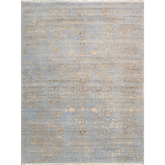 Pasargad Home Transitional Collection Hand Knotted Bsilk & Wool Area Rug, 8'11" X 11' 9", L. Blue/Gold pdc-1980 9x12