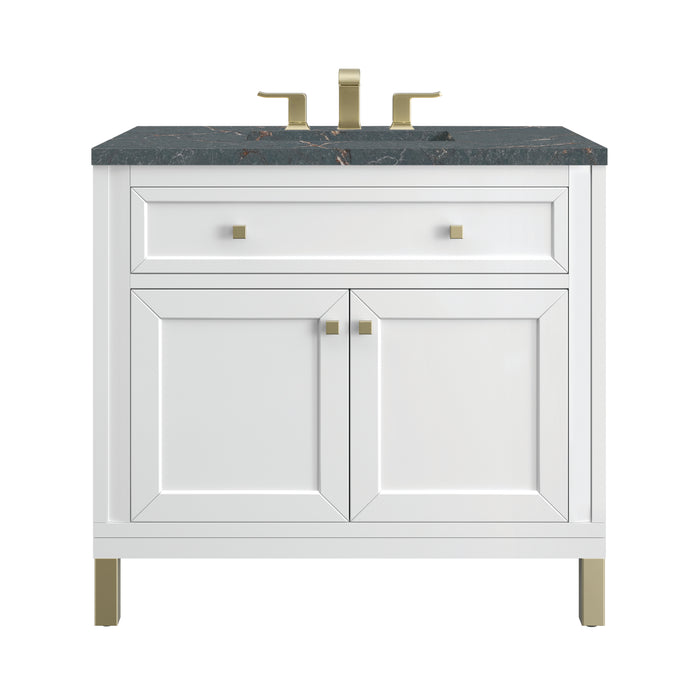 Chicago 36" Single Vanity, Glossy White, w/ 3 CM Parisien Bleu Silestone® Top