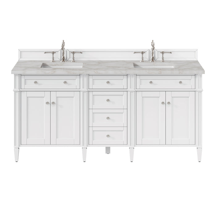 Brittany 72" Double Vanity, Bright White Vanity w/ 3 CM Carrara Marble Top