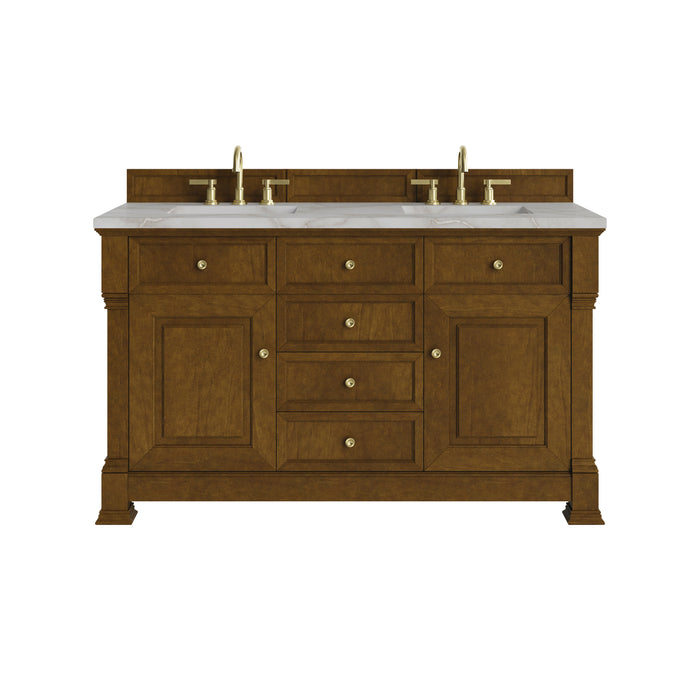 Brookfield 60" Double Vanity, Honey Oak w/ 3 CM Ethereal Noctis Silestone Top