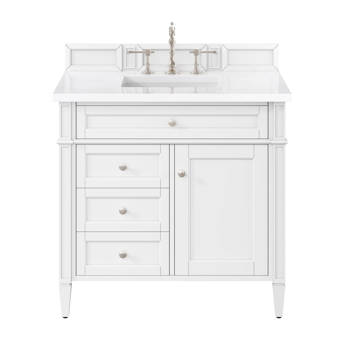 Brittany 36" Single Vanity, Bright White w/ 3 CM White Zeus Silestone Top