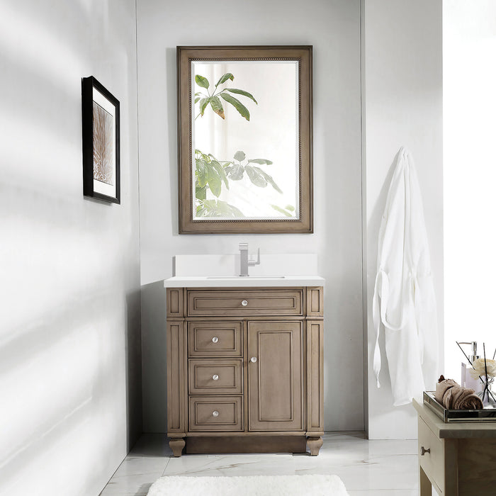 James Martin Bristol 30" Single Bathroom Vanity in Whitewashed Walnut, shown in a bathroom setting