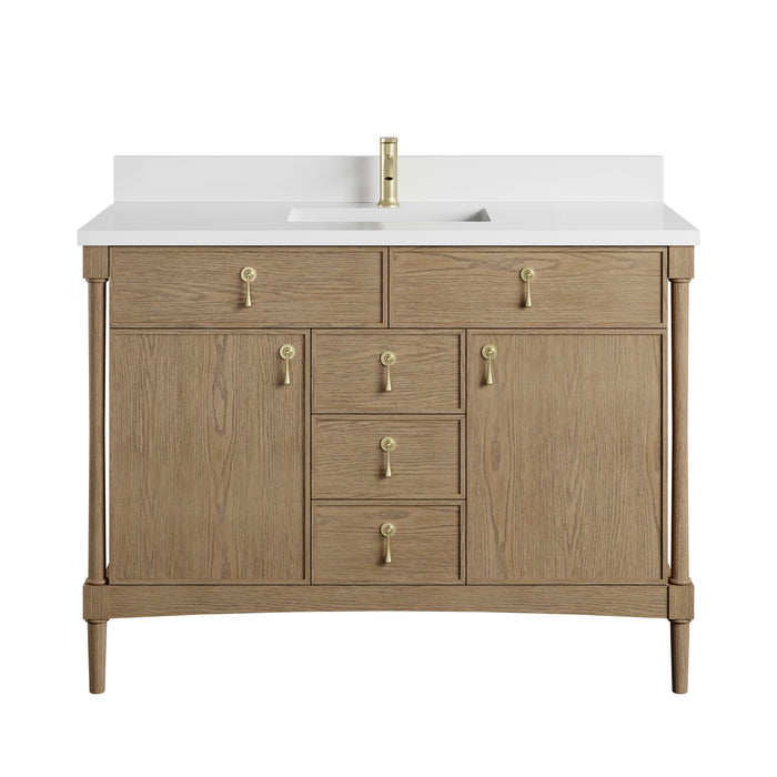 Kinnsden 48" Single Vanity, Sable Oak w/ 3 CM Ethereal Noctis Silestone Top w/FreePower Wireless Charger