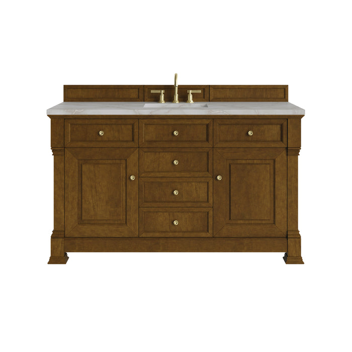 Brookfield 60" Single Vanity, Honey Oak w/ 3 CM Ethereal Noctis Silestone Top