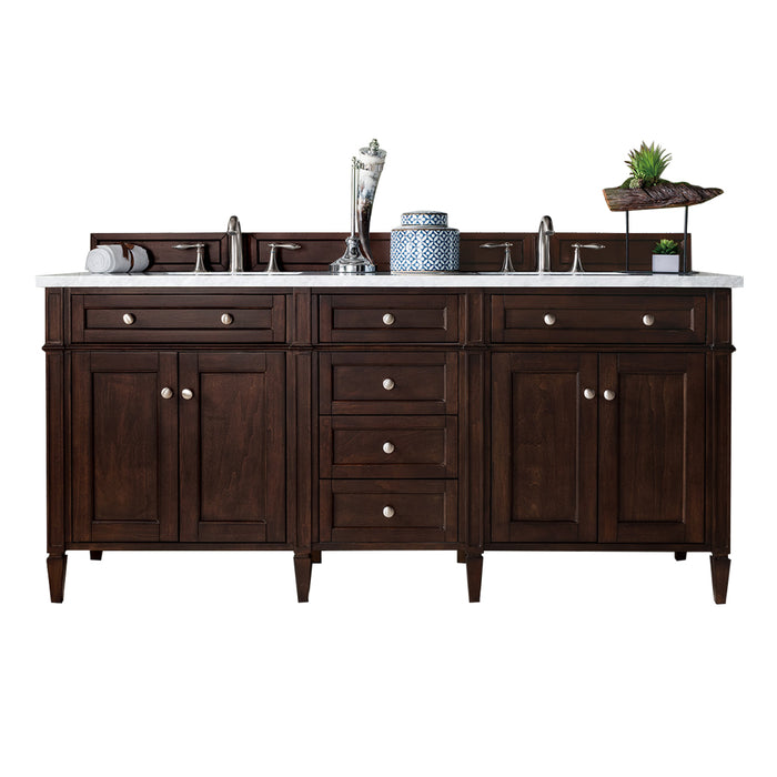 Brittany 72" Double Vanity, Burnished Mahogany w/ 3 CM Victorian Silver Silestone Top
