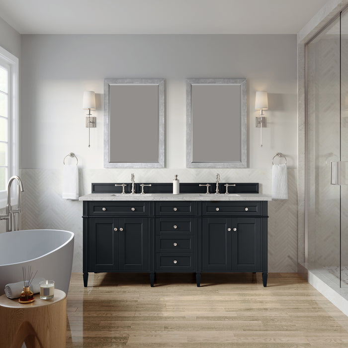 Brittany 72" Double Vanity, Pecan w/ 3 CM Charcoal Soapstone Silestone Top