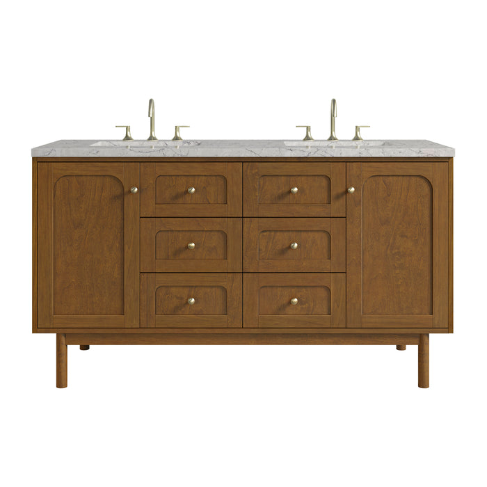 Laurent 60" Double Vanity, Honey Oak w/ 3 CM Eternal Jasmine Pearl Silestone Top