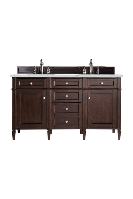 Brittany 60" Double Vanity, Burnished Mahogany w/ 3 CM White Zeus Silestone Top